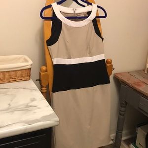 Calvin Klein black tan white colorblock dress body con